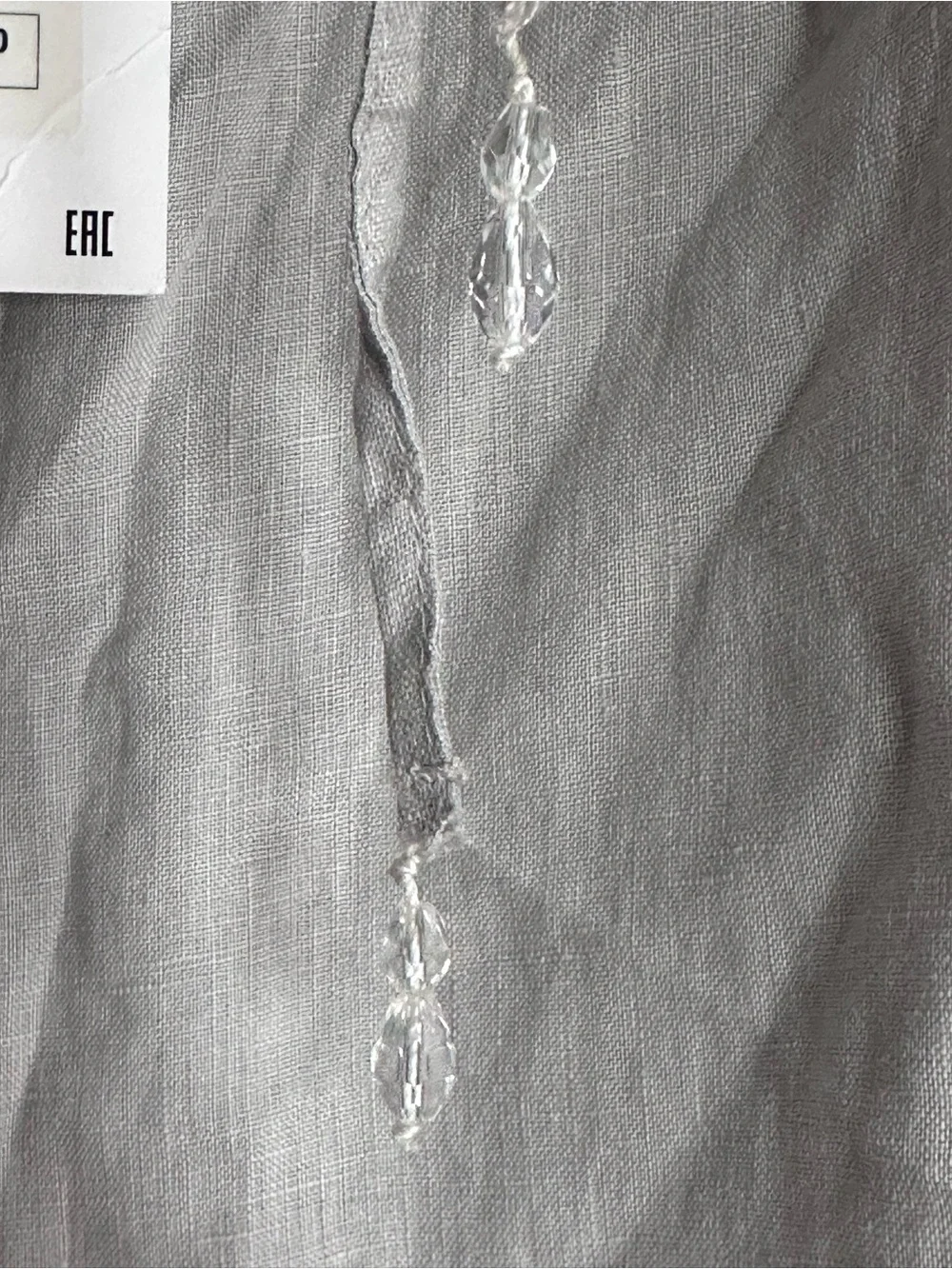 NWT ZARA 100% Linen Gray Wide-Leg Pants with crystal ends size Large